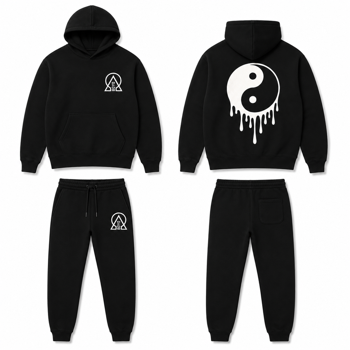 Black Yin Yang Cotton Fleece Tracksuit